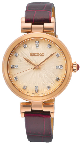 Rose Gold Seiko Brown Watch Seiko Rose Gold Dial Red Leather Strap