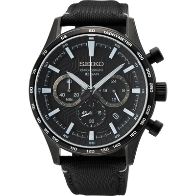 Seiko Chronograph Black Stainless Steel Nylon Band Men s Watch