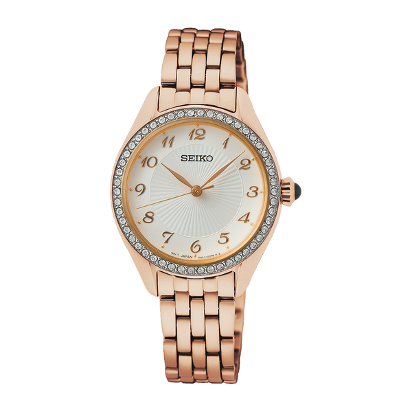 Seiko Swarovski Crystal Rose Gold Watch SUR396P