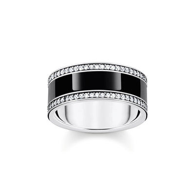 THOMAS SABO Silver Band Ring with Black Cold Enamel and Zirconia