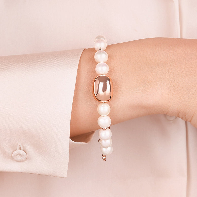 Bronzallure Pearls and Golden Rose Nugget Bracelet