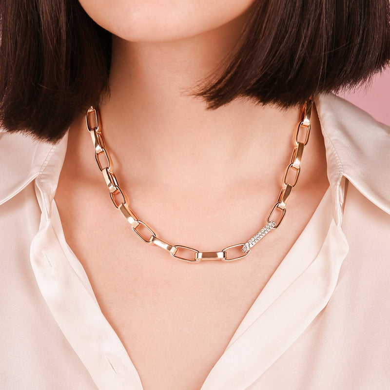 Bronzallure Bold Forzatina Chain Necklace with Pave Detail