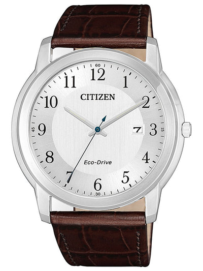 Citizen Silver Quartz Brown Leather Band Mens Watch AW1211-12A