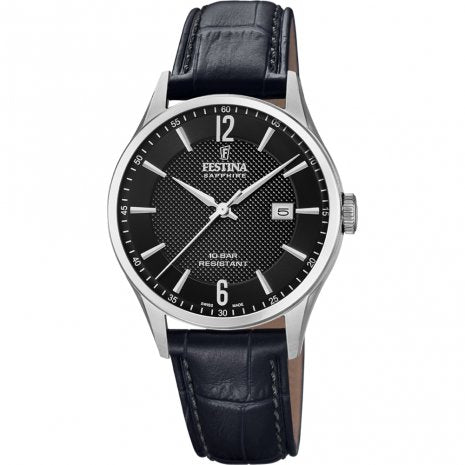 Festina Swiss Black Leather Watch F20007-4