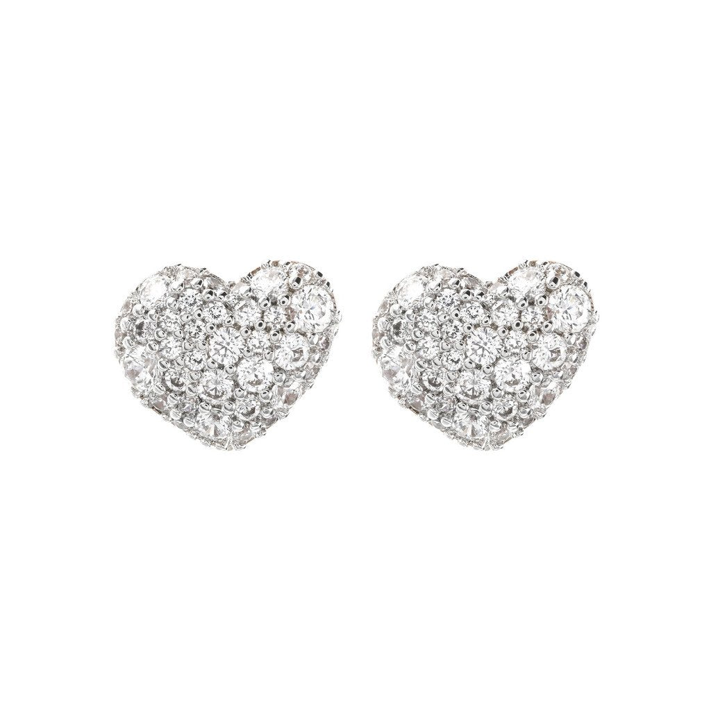 Bronzallure Heart Shaped Cubic Zirconia Button Earrings