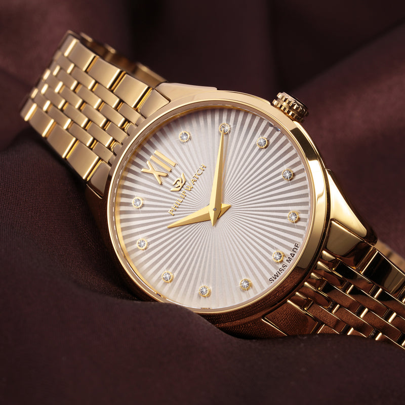 Philip Roma Gold Watch with Interchangeable White Strap