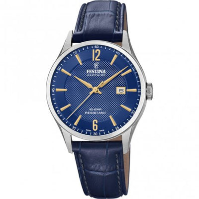 Festina Swiss Blue Leather Watch F20007-3