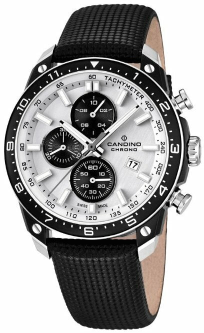 Candino Quartz White Dial and Black Leather Strap Mens Watch