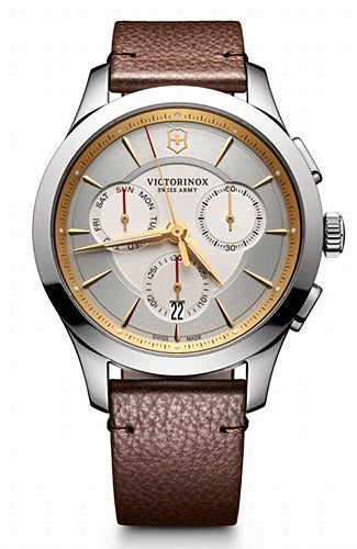 Victorinox Alliance Silver Dial Brown Leather Mens Chronograph Watch