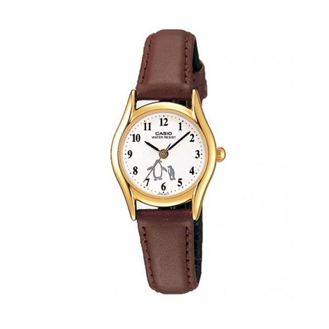 Casio Ladies Ltp-1094Q-7B6 Penguin Dial With Genuine Leather Band Watch
