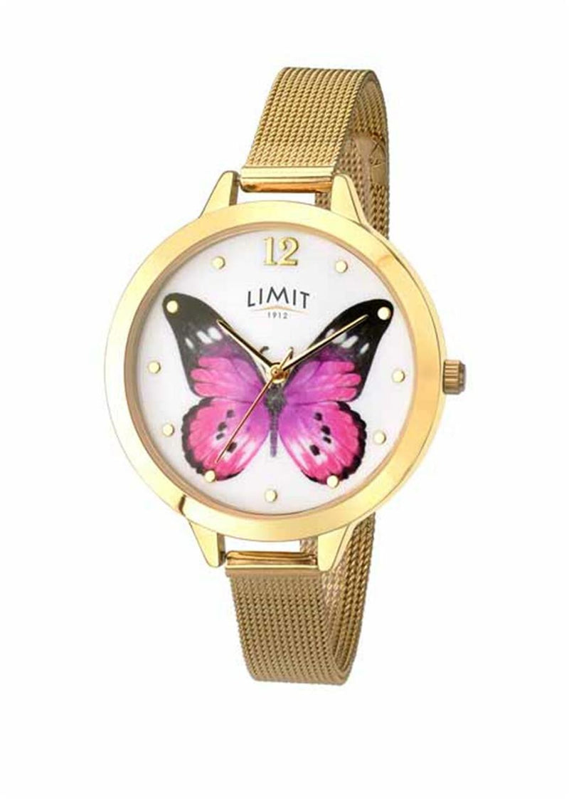 LIMIT PINK BUTTERFLY 34MM GOLD WATCH L6279