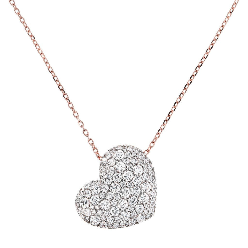 Bronzallure Heart Shaped Cubic Zirconia Pave Pendant Necklace
