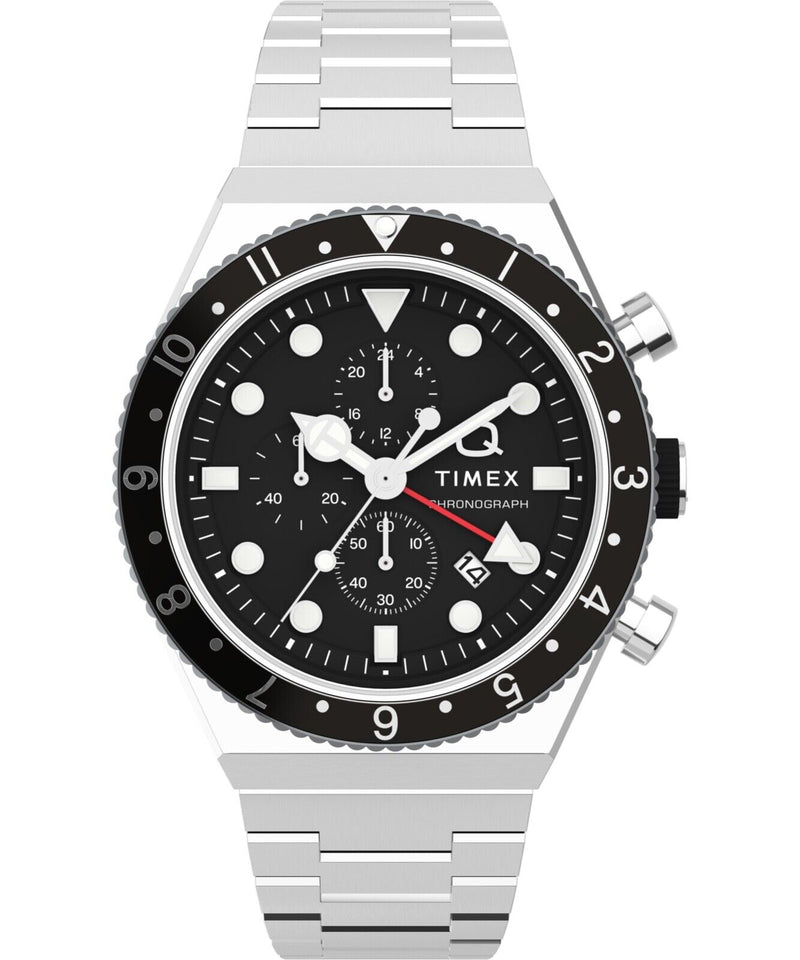 Q Timex GMT Chronograph 40mm Steel Bracelet Watch TW2V69800