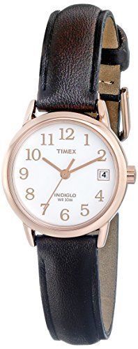 Timex T2P564 Easy Reader Rose Gold-Tone Brown Leather Strap Womens Watch