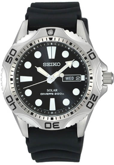 Seiko Solar Quartz Dive Black Sne107P2 Mens Watch