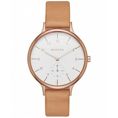 Skagen Anita White Dial Brown Leather Ladies Watch