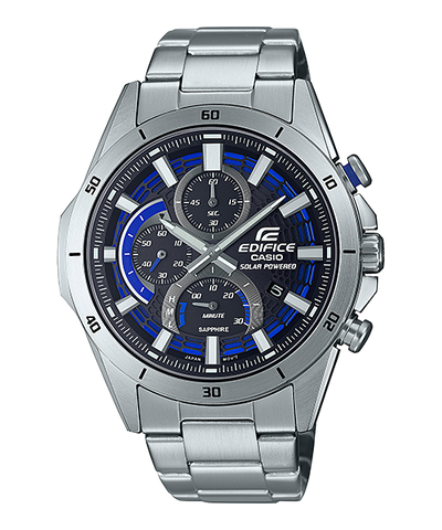 Casio Edifice Black with Blue Dial Chronograph Metal Band Watch