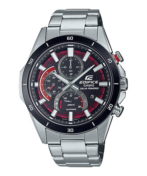 Casio Edifice Black with Red Dial Chronograph Metal Band Watch EFSS610DB-1A