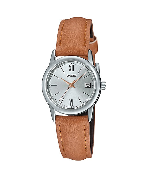 Casio Quartz Analog Silver with Brown Leather Band Women's Watch LTPV002L-7B3