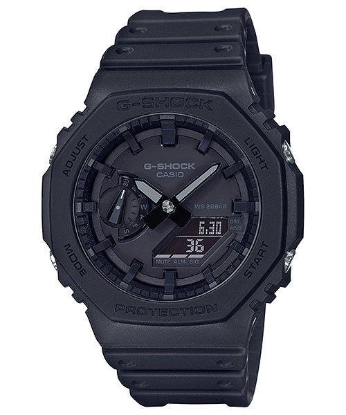 Black G-Shock digital wristwatch with analog hands and a rugged design.