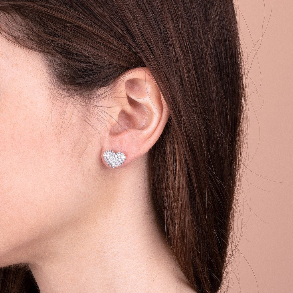Bronzallure Heart Shaped Cubic Zirconia Button Earrings