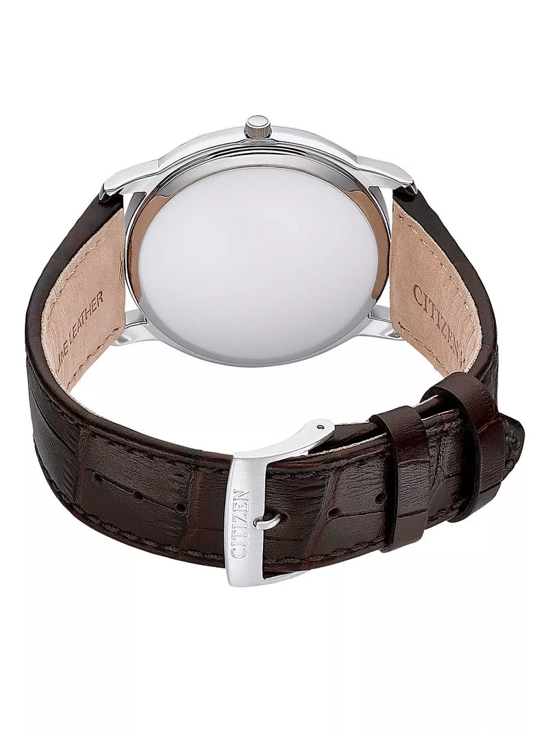 Citizen Silver Quartz Brown Leather Band Mens Watch AW1211-12A